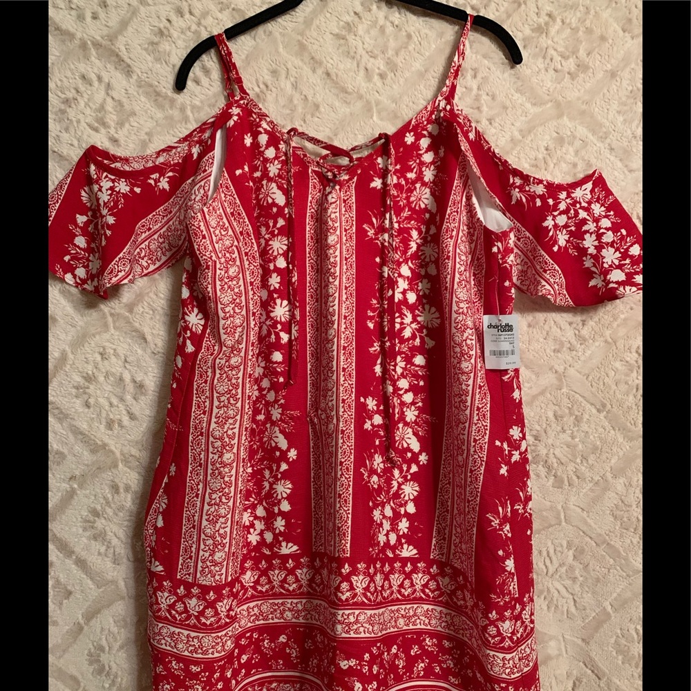Red/White open shoulder dress